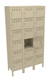 Tennsco (BK6-151512-3) 6 High Box Locker - Three Wide With Legs (Unassembled) - BK6-151512-3