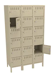 Tennsco (BK6-151812-3) 6 High Box Locker - Three Wide With Legs (Unassembled) - BK6-151812-3