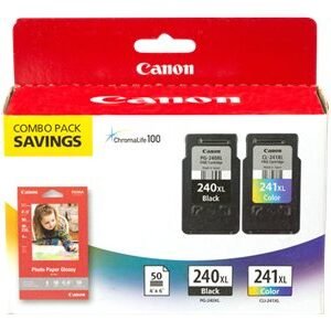 Canon CNM5206B005 PG-240XL/CL-241XL/GP-502 2 Pack Color (Yellow, Cyan, Magenta) - Pigmented Black Original Ink Cartridge / Paper Kit