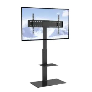 VEVOR TV Stand Mount, Swivel Tall TV Stand for 32 to 85 inch TVs, Height Adjustable Portable Floor TV Stand with Tempered Glass Base for Bedroom, Living Room