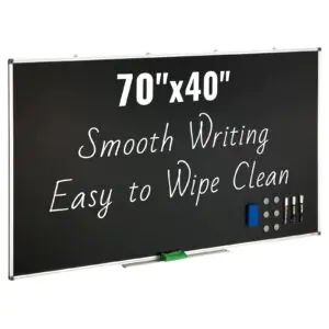 VEVOR A01B-100175 Black Board, 70 x 40 inch Large Chalkboard with Aluminum Frame, Black Boards Dry Erase Includes 1 Magnetic Erase & 3 Dry Erase Markers, Black Surface, for Office Home and School