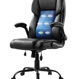 VEVOR HC-2811-1 Executive Office Chair, 300lbs Capacity with Airbag-style Adjustable Lumbar Support, High Back PU Leather Office Chair Ergonomic for Back Pain, with Padded Flip-up Arms
