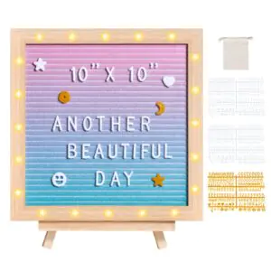 VEVOR zoe-B0018PB Gradient Felt Letter Board, 10"x10" Felt Message Board, Changeable Sign Boards with 510 Letters, Stand, and Built-in LED Lights, Baby Announcement Sign for Home Classroom Office Decor Wedding