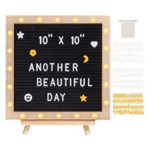 VEVOR zoe-B0018B Black Felt Letter Board, 10"x10" Felt Message Board, Changeable Sign Boards with 510 Letters, Stand, and Built-in LED Lights, Baby Announcement Sign for Home Classroom Office Decor Wedding