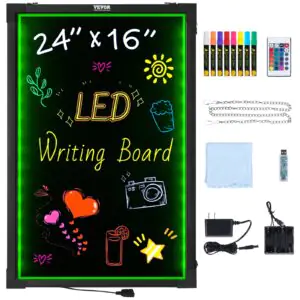 VEVOR A46 Wall-mounted 4060 LED Message Writing Board, 24"x16" Illuminated Erasable Lighted Chalkboard, Neon Effect Menu Sign Board, Drawing Board with 8 Fluorescent Chalk Markers and Remote Tested to UL Standards