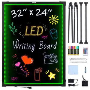 VEVOR A68 LED Message Writing Board, 32"x24" Illuminated Erasable Lighted Chalkboard, Neon Effect Menu Sign Board, Drawing Board with 8 Fluorescent Chalk Markers and Remote Contro Tested to Standards