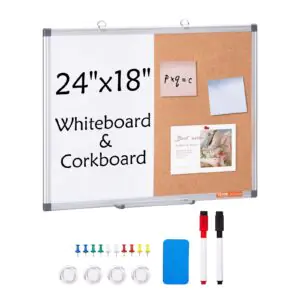 VEVOR GB-2436-MW Magnetic Glass Whiteboard, Dry Erase Board 36"x24", Wall-Mounted Large White Glassboard Frameless, with Marker Tray, an Eraser and 2 Markers, White