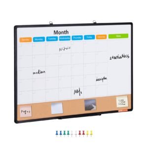 VEVOR A015-1824CW 24"x18" Whiteboard & Cork Board Combo with Aluminum Frame – 2-in-1 Magnetic Dry Erase Bulletin Board for Wall Mount – Ideal for School, Home, Office