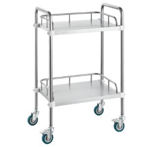 VEVOR K-ST753 Lab Rolling Cart, 2-Shelf Stainless Steel Rolling Cart, Lab Serving Cart with Swivel Casters, Dental Utility Cart for Clinic, Lab, Hospital, Salon, 15.16"x21.57"x34.06"
