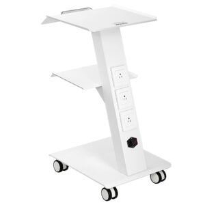VEVOR K-SH001 Lab Trolley, Rolling Lab Cart with Built-in Socket, 3-Layer Metal Mobile Trolley, Tray Rolling Clinic Cart with Swivel Wheels, 220 lbs Weight Capacity, for Lab, Clinic, Beauty and Salon