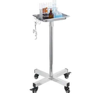 VEVOR 141001 Mayo Stand, Stainless Steel Mayo Tray, Load Capacity up to 36 lbs, Adjustable Height 31.9"-55", Medical Tray on Wheels with Removable Tray for Spa, Salon, Clinic, Personal Care