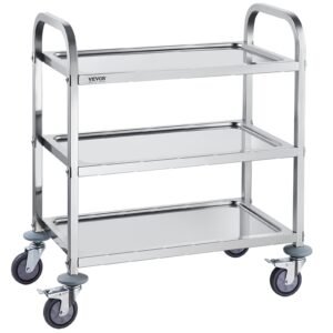 VEVOR 100203 Stainless Steel Cart, 3 Layers Lab Utility Cart 400 lbs Weight Capacity, Medical Cart with Lockable Universal Wheels, for Lab, Clinic, Kitchen, Salon