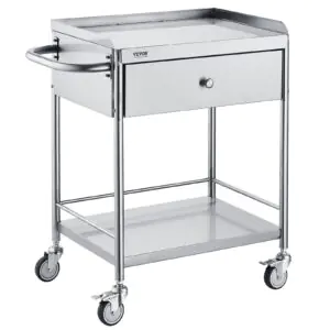 VEVOR 141002 Medical Cart, 2-Layer Stainless Steel Cart 220 lbs Weight Capacity, Lab Utility Cart with 360° Silent Wheels and a Drawer for Lab, Clinic, Kitchen, Salon