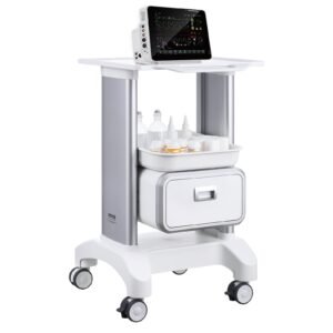 VEVOR Y-1T1C 2 Tiers Lab Carts Mobile Medical Cart with 1 Drawer & 1 Top Tray White, Trolley Storage Cart with ABS Material, Lab Rolling Cart with 4 Silent Wheels for Lab, Clinic, Hospital, Salon, Office