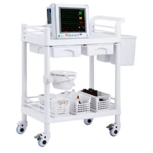 VEVOR K-UT103A1 2 Tiers Lab Carts Mobile Medical Cart 2 Trays 2 Drawers 3 Trash Cans White, Trolley Storage Cart with PP Material, Lab Rolling Cart with 4 Silent Wheels for Lab, Clinic, Hospital, Salon, Office