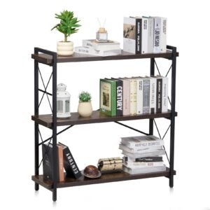 VEVOR C240729W-02 Metal Bookshelf Rustic Bookshelf 3-Tier