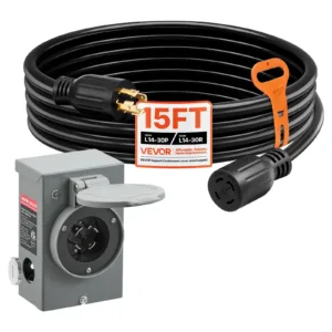 VEVOR 30 Amp Generator Cord and Power Inlet Box, 15 FT