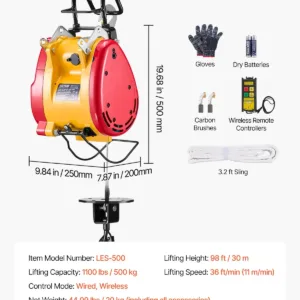 VEVOR 2-in-1 Electric Hoist Winch, 1100 lbs Capacity