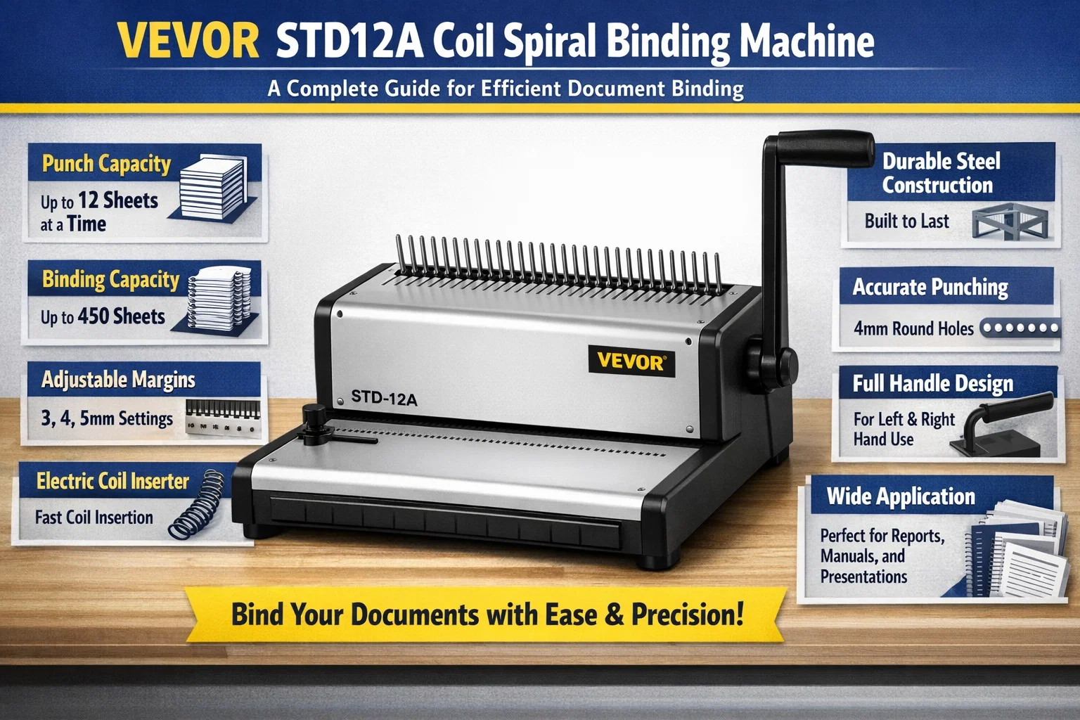 VEVOR STD12A Coil Spiral Binding Machine