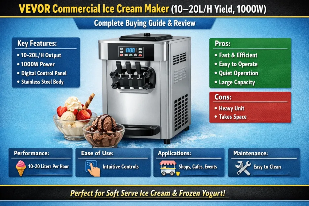 47. VEVOR Commercial Ice Cream Maker (10-20L/H Yield, 1000W)