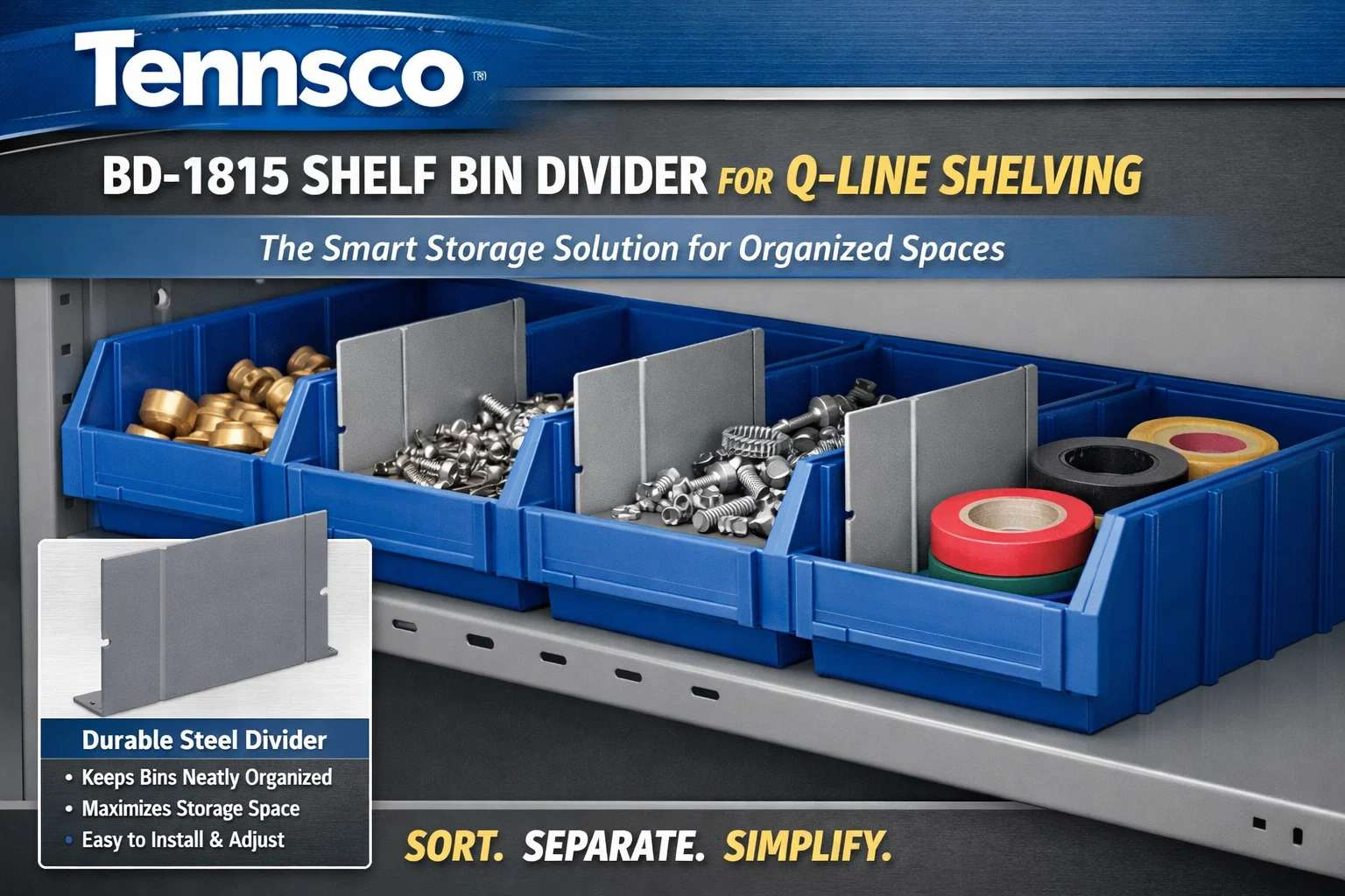 Tennsco BD-1815 Shelf Bin Divider for Q-Line Shelving