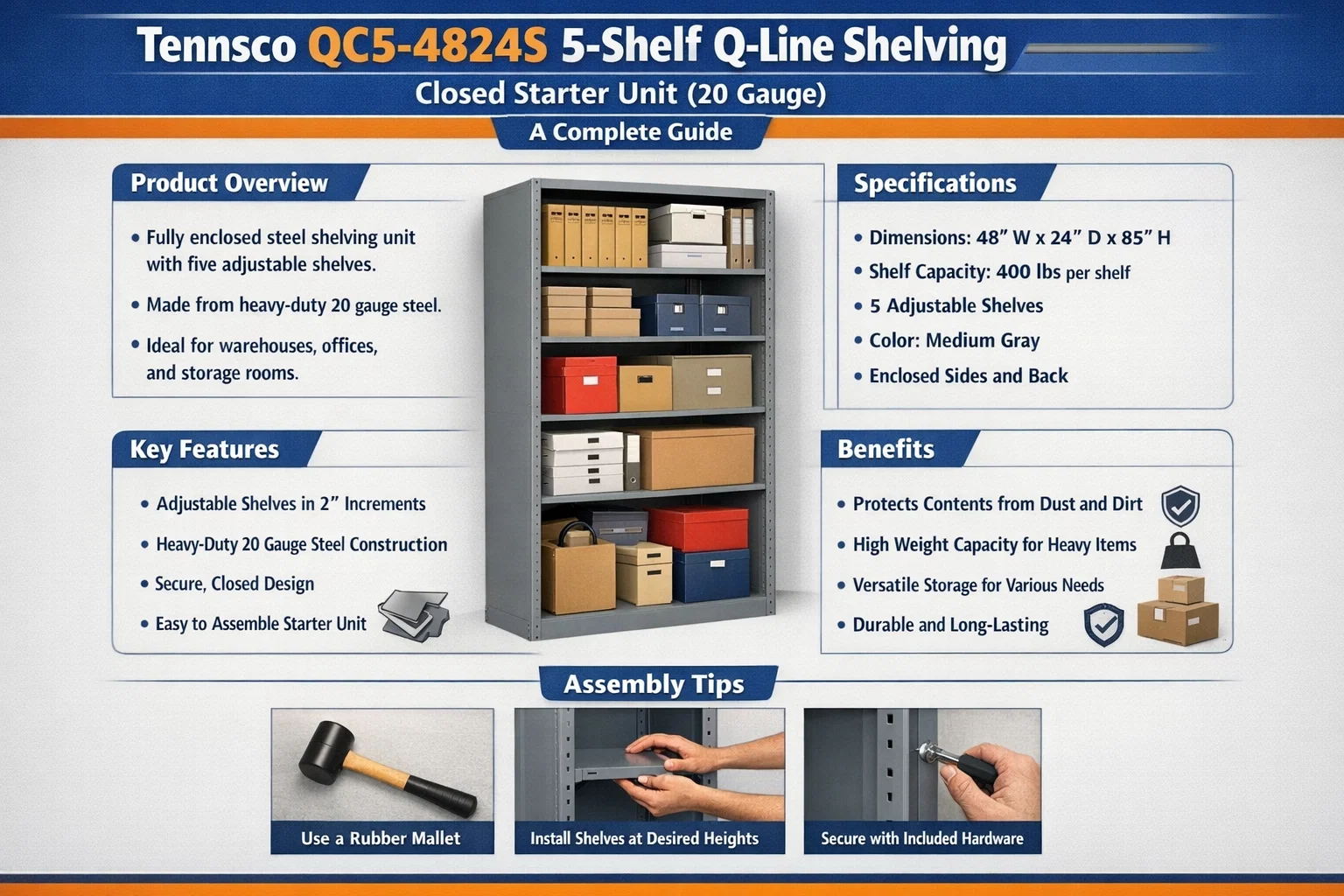Tennsco QC5-4824S 5-Shelf Q-Line Shelving Closed Starter Unit (20 Gauge): A Complete Guide